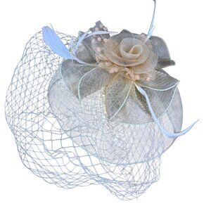 Gold Fascinator Clip Womens Floral Mesh & Feather Design Elegant Accessory